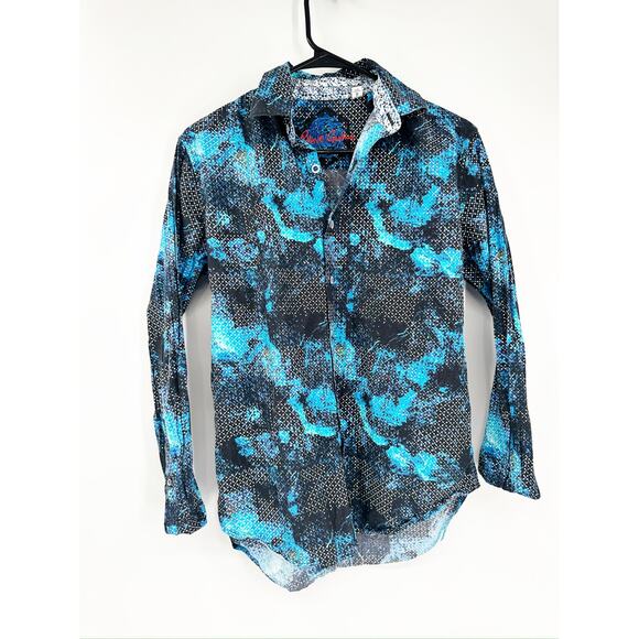 Robert Graham Baccus Geo Print Blue Classic Fit Button Up Dress Shirt Size Small - Picture 2 of 6